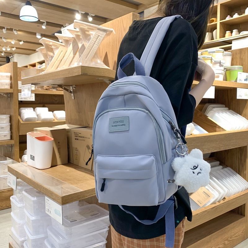 纯色双肩包女0新款中学生少女小容量高中书包大学女生简约背包 纯色双肩包女0新款中学生少女小容量高中书包大学女生简约背包