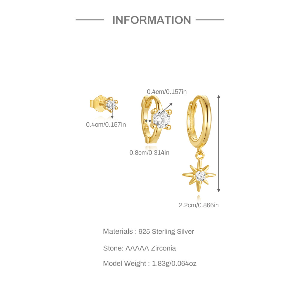 6g Weight 925 Sterling Silver Ear Needle Material Earrings Classification 3 Pieces Quantity Holiday, Travel, Daily Occasion 925 Sterling Silver Material Geometric Pattern Women's Gender Plating Design Simple Style Style 3 Pieces 925 Sterling Silver Geometric Earrings 1