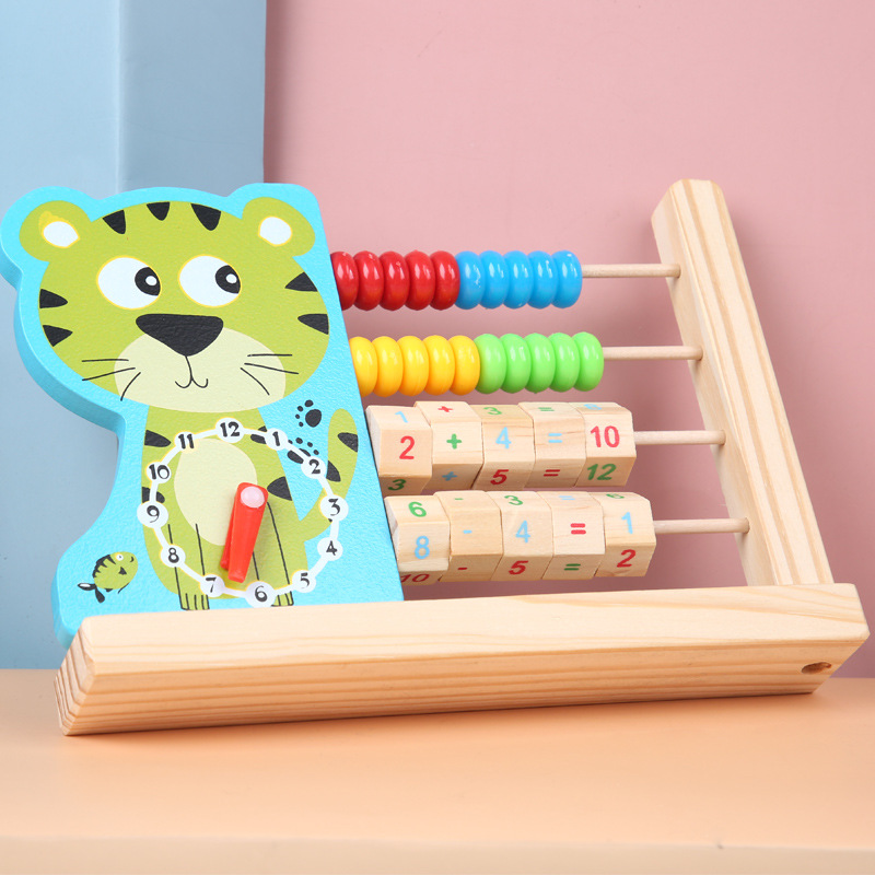 Soporte de cálculo de reloj animal de dibujos animados de madera multifuncional para niños