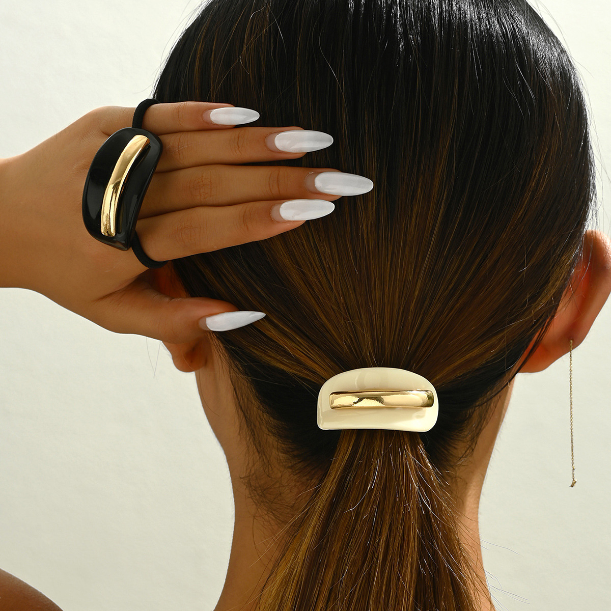 Placa de ácido acético nuevo anillo de cabello chapa metálica francesa incrustada correa de arco atmósfera retro cabello cuerda de cola de caballo