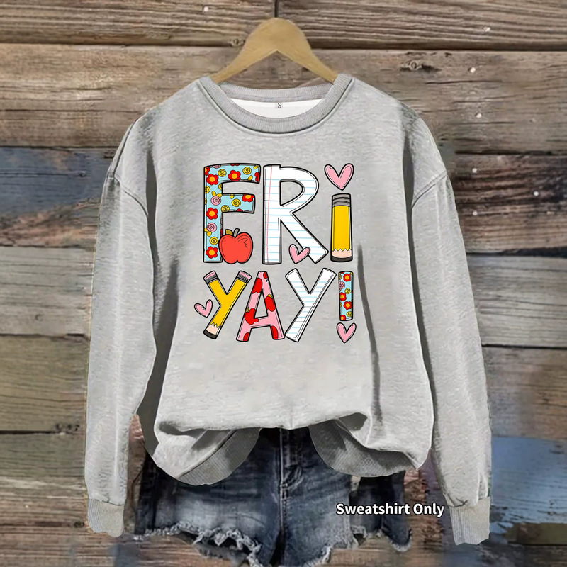 Amazon Independent Station: Heavyweight Sweatshirt with Happy Friday Print, Loose Fit, Autumn/Winter Base Layer, Long Sleeve, Fleece-Lined Sweatshirt Wholesale