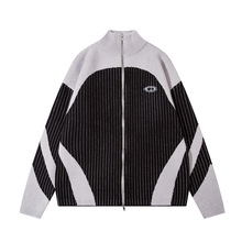 嘉衣库潮牌∣秋冬美式赛车服复古拼色开衫毛衣外套新款高领针织衫