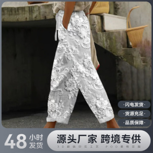 2025 Cross-Border Export Amazon Independent Station New Style Commuter 3D Digital Printing Simple Rolled Edge Casual Pants