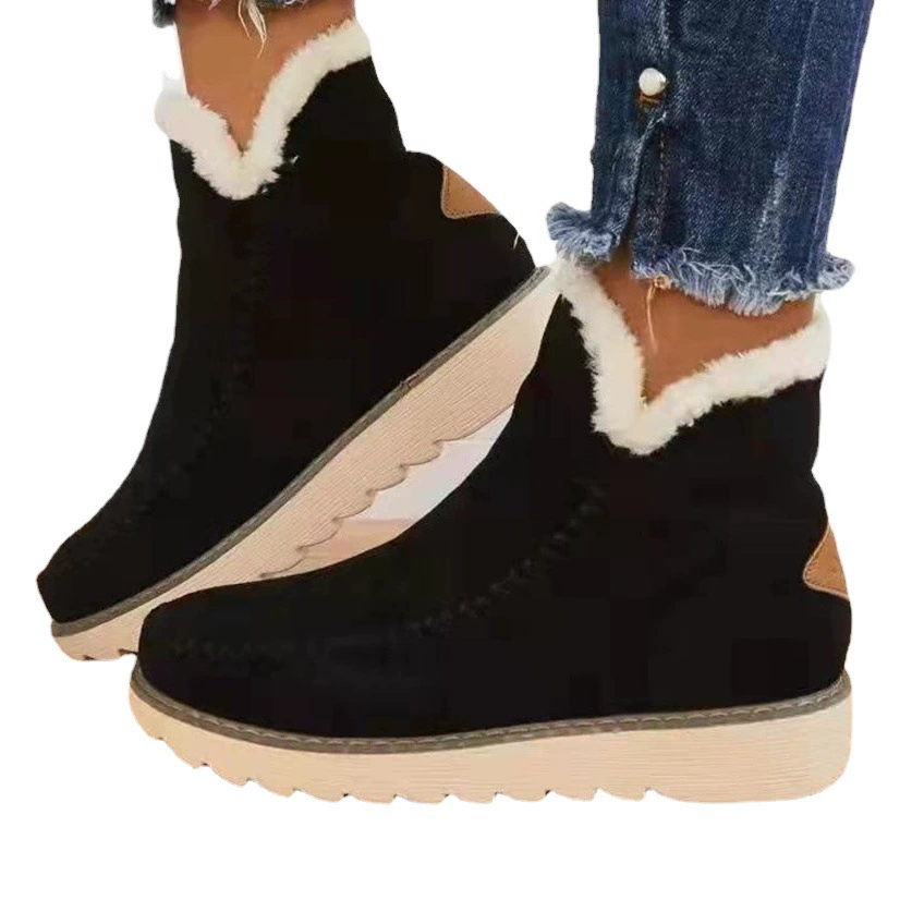 Трансграничные новые внешние торговые толстые однотонные теплые замшевые зимние сапоги Женские хлопковые сапоги в стиле ретро, домашняя хлопковая обувь больших размеров, женские сапоги