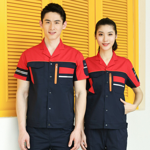 Summer Short Sleeve Workwear Set Men High-Quality Durable Automotive Repair Shop Uniform Workwear Protective Clothing Top Wholesale with LOGO Printing