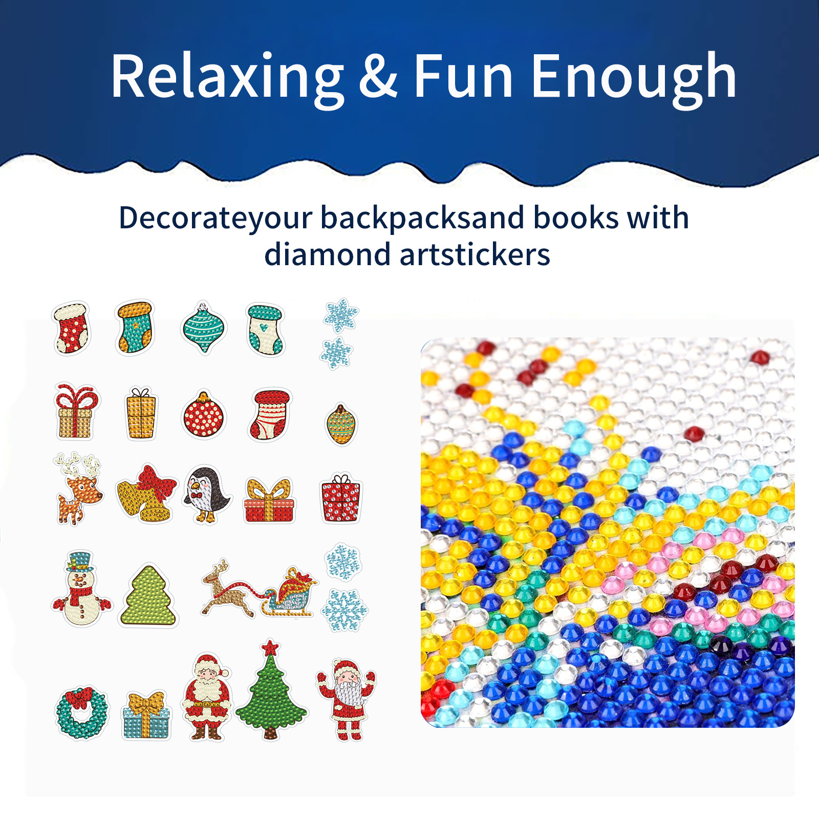 Ventas calientes de Navidad dibujos animados dibujos de diamante aleatorios DIY pegatinas de pared pegatinas hechas a mano pegatinas cristal brilante