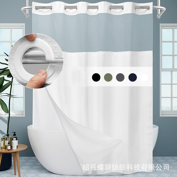 Waffle transfronterizo sólido transparente doble cortina de baño agujero grande anillo sin gancho con forro extraíble Amazon explosión