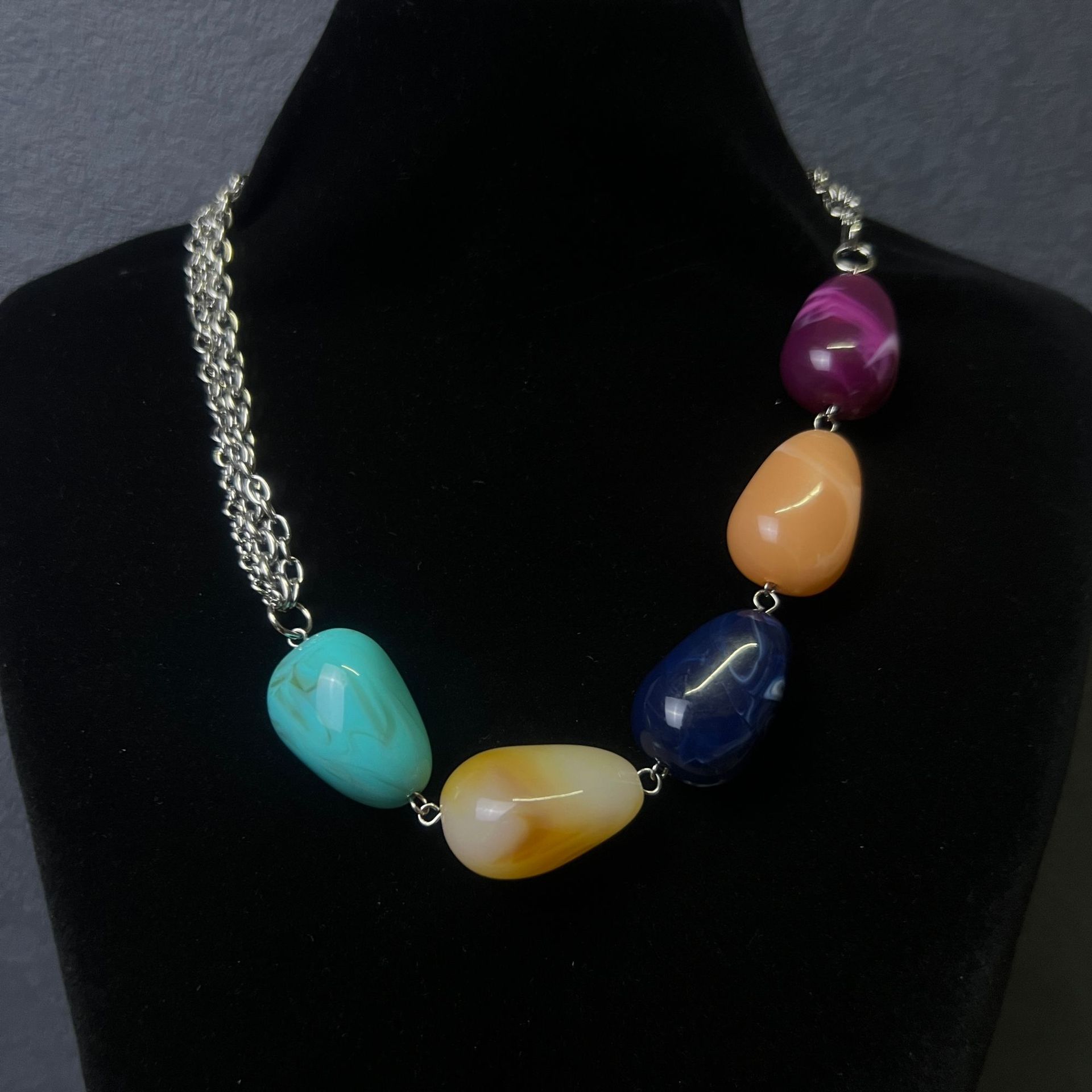 Fashion Geometric Stainless Steel Plating Resin Necklace_colorza_5