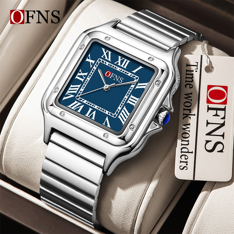 Ofns Popular Couple Watch Waterproof Roman Numeral Square Dial Women's Watch Men's High-End Quartz Watch Wholesale