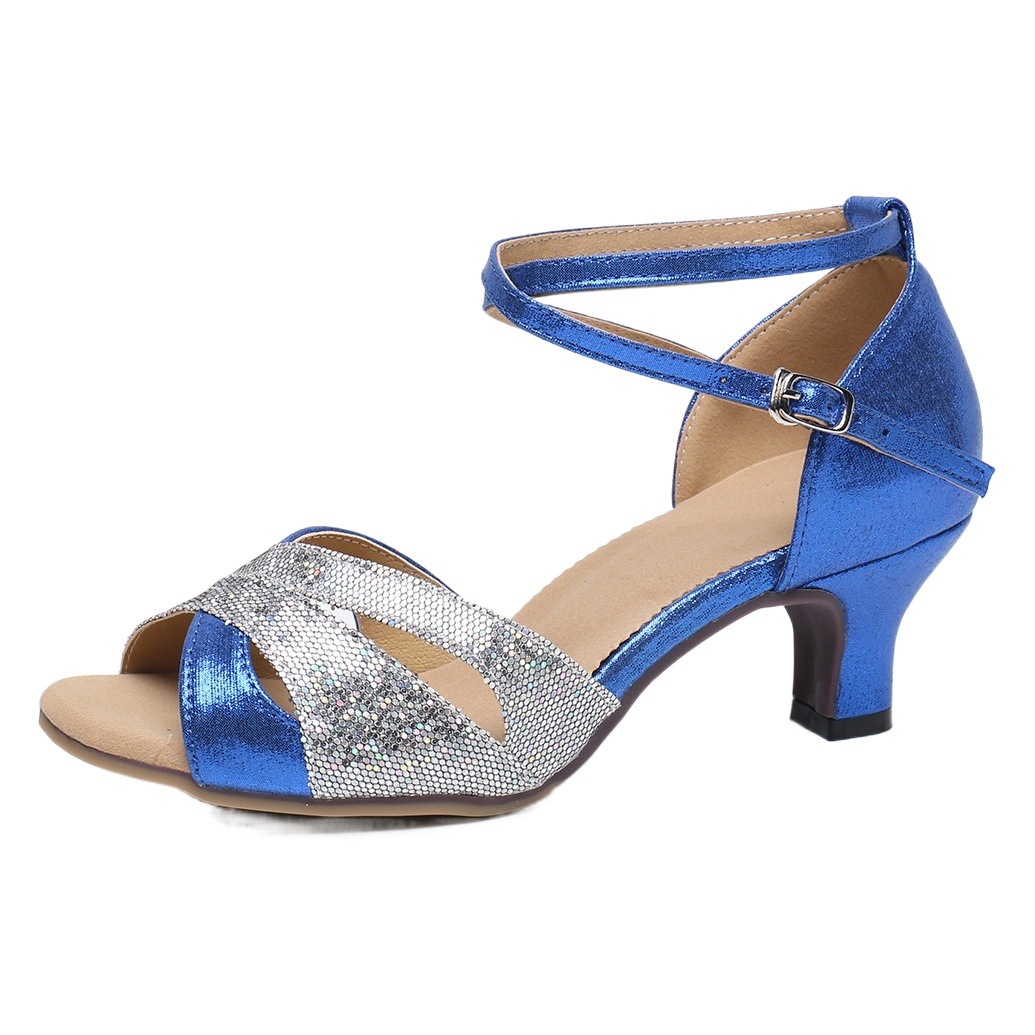 Zapatos de baile latino de piel de oveja de las mujeres adultas zapatos de baile de tacón medio de fondo suave zapatos de baile cuadrados sociales sandalias