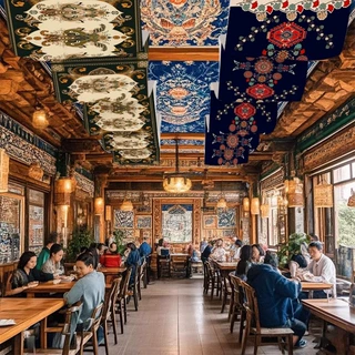 藏式餐厅天花板吊顶装饰背景布 藏族天幕挂布 少数民族风氛围定制