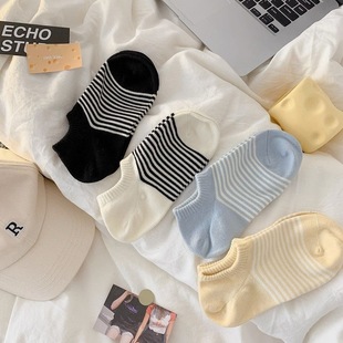 Japanese Striped Boat Socks Women's Summer Thin Ins Fashionable Socks Dot Non-slip Invisible Short Socks Summer Joker