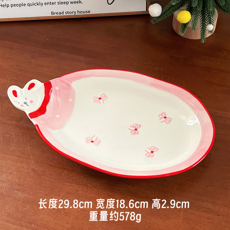 女の子向けの手描きの高級食器、かわいい寮のボウル、陶器の食器セット、皿、スプーン、ヨーグルトボウル、カップ|undefined