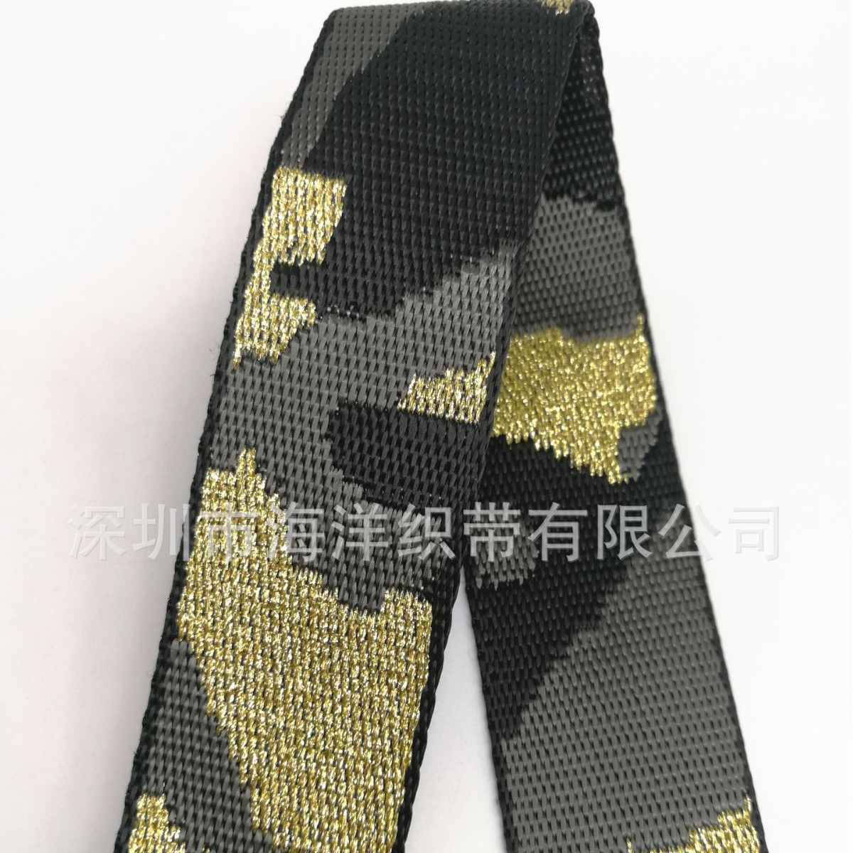 3.8厘米仿尼龙金黄色灰色5厘米双面金线提花新款织带迷彩爆款织带