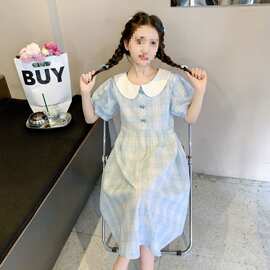 女童连衣裙夏季2025新款儿童夏装格子公主裙洋气女大童学院风耐用