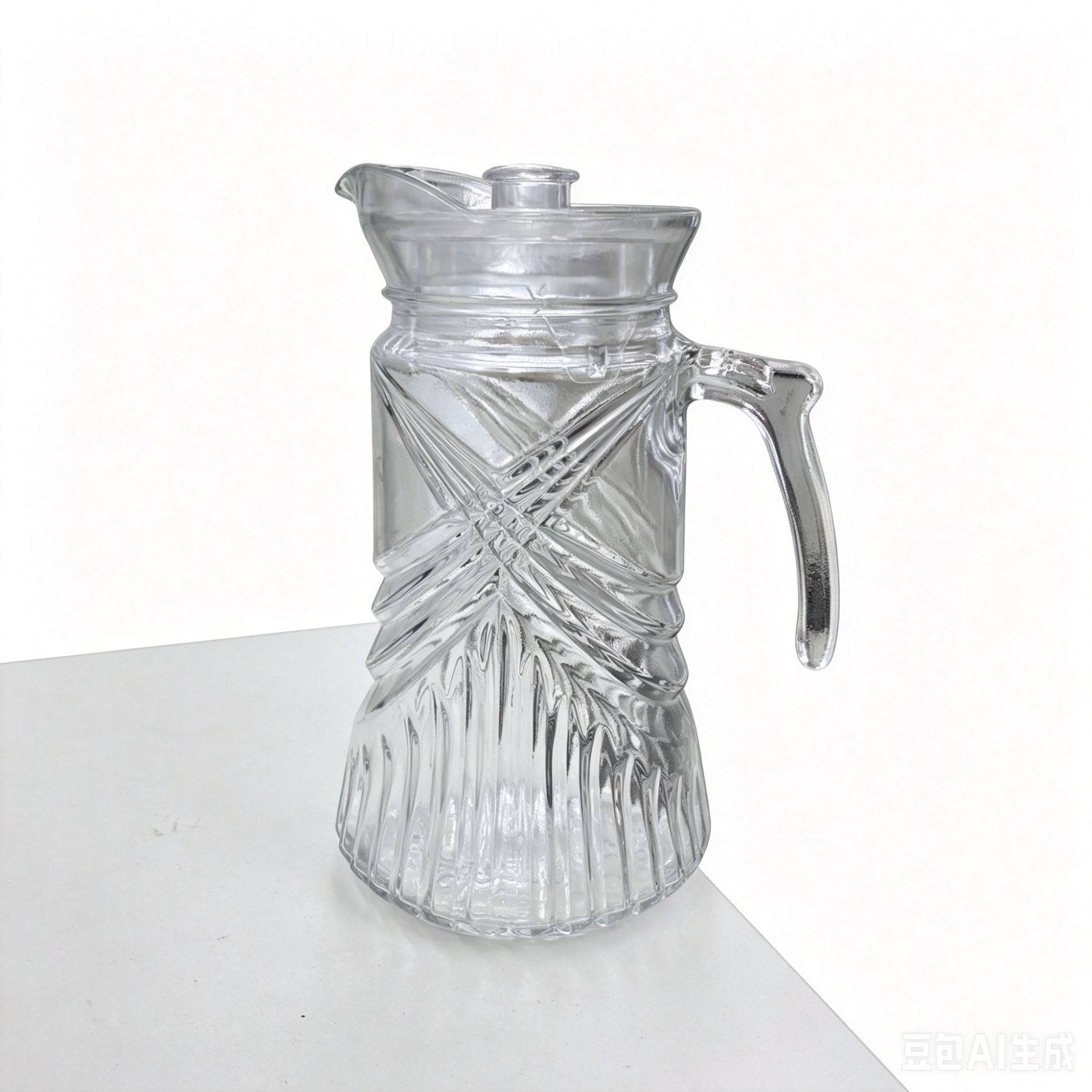 Fábrica directa de agua corrugada de vidrio fría jarro de jugo jarro de agua vertical jarro de boca de pato de gran capacidad