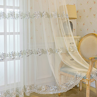 Factory wholesale light luxury beaded white gauze embroidered window gauze Turkish gauze dining room living room bedroom transparent partition cross-border