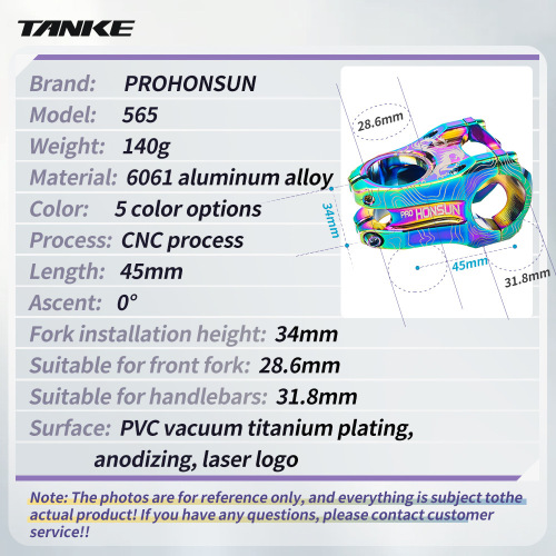 TANKE Carbon HONSUN Colorful Aluminum Mountain Bike Handlebar Stem 31.8*45MM Accessory