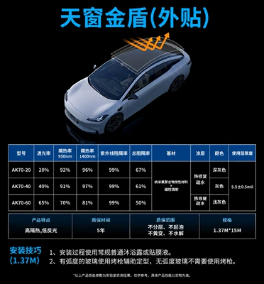 Cross-Border Supply of Car Sunroof Film, Heat-Insulating and Sun-Blocking, Hydrophobic, Scratch-Resistant, Easy to Install, 20% Light Transmission, High Privacy (Automotive Film) - 137m15m-67-total-thermal-insulation-dark-gray