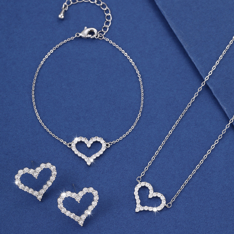 17g Weight Rhinestones Inlay Material Copper Basic Modern Style Classic Style Plating Inlay Geometric Heart Shape Rhinestones Jewelry Set