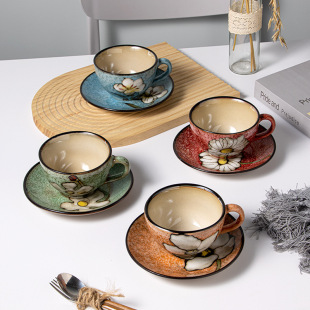 Japanese and Korean style underglaze color hand-painted ceramic coffee cup and saucer creative hand-painted coffee suit exquisite kiln glaze water cup