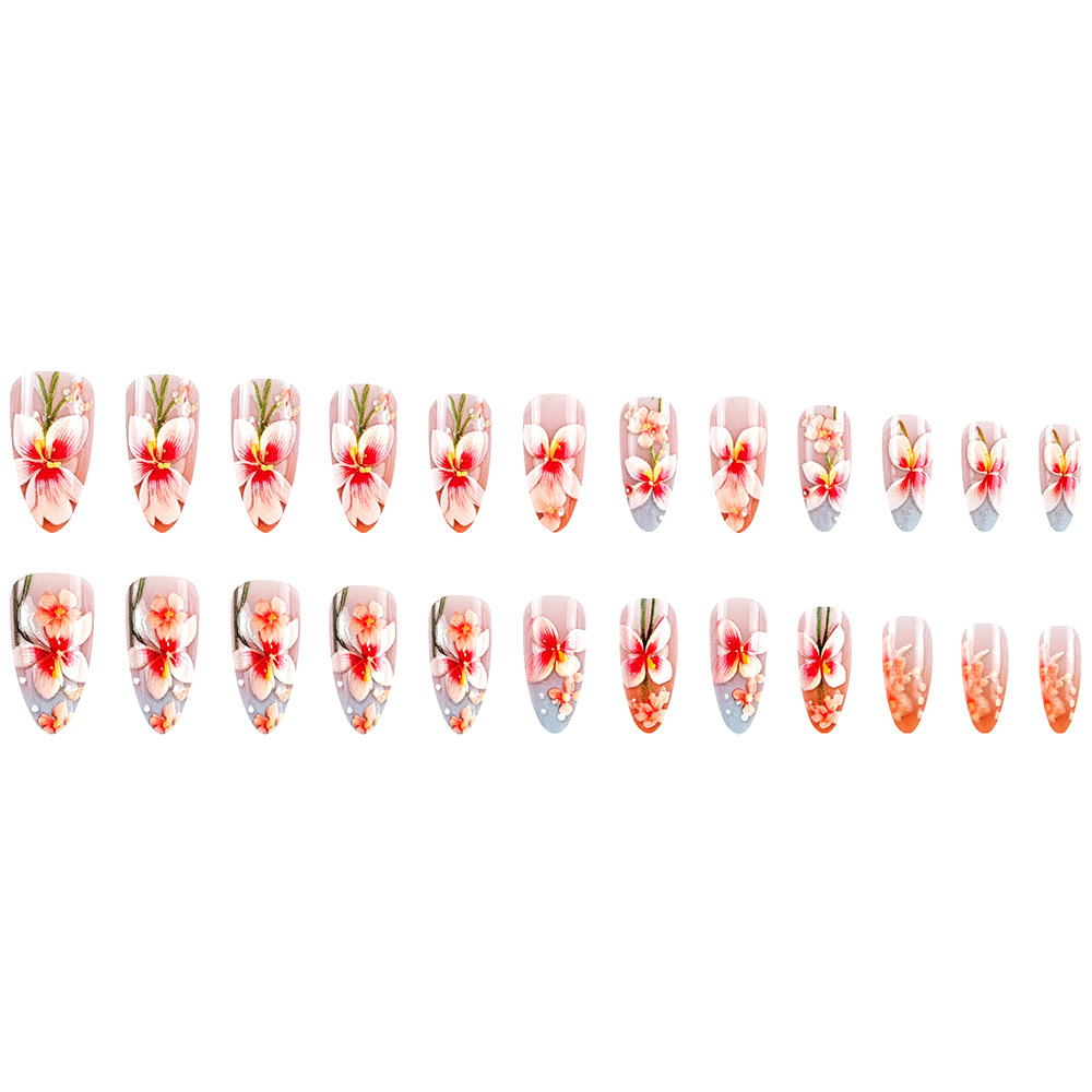 Flores hermosas desgaste de uñas parches de uñas falsas rosadas permeables al hielo sensación de alta calidad venta caliente transfronteriza de manicuría de gradiente