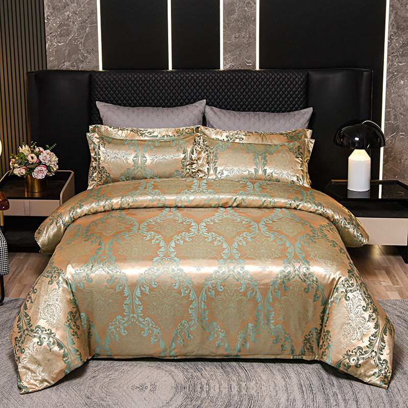 Jacquard satin europeo de alta gama set de cuatro piezas de tela gruesa sábanas de borde de cama de doble comercio exterior hotel residencial