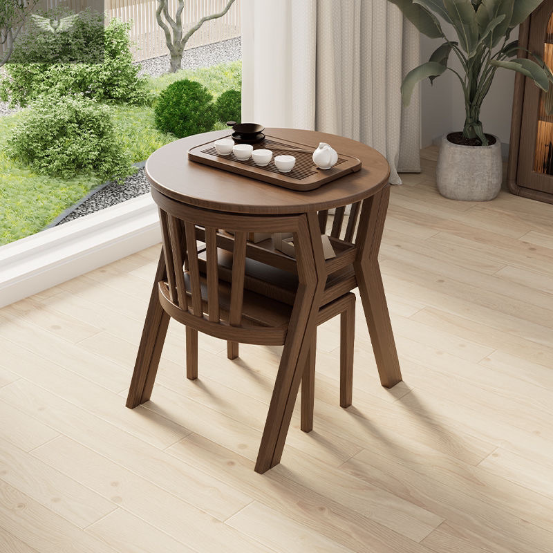 Salón de madera tronco balcón ocio mesas y sillas tres piezas conjunto pequeño conjunto de madera sólida mesa de té una mesa dos sillas mesa redonda combinación