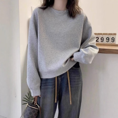 灰色圆领卫衣女2025新款爆款春秋季加绒加厚大码时尚洋气无帽上衣