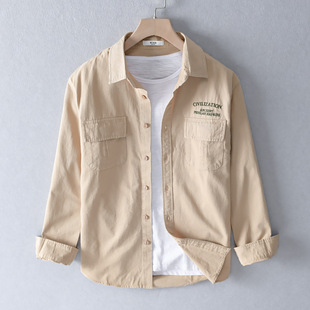 Retro Workwear Long-Sleeved Shirt Men's Autum Japanese Style Casual Large Size Youth Literary Loose Shirt Men's Jacket