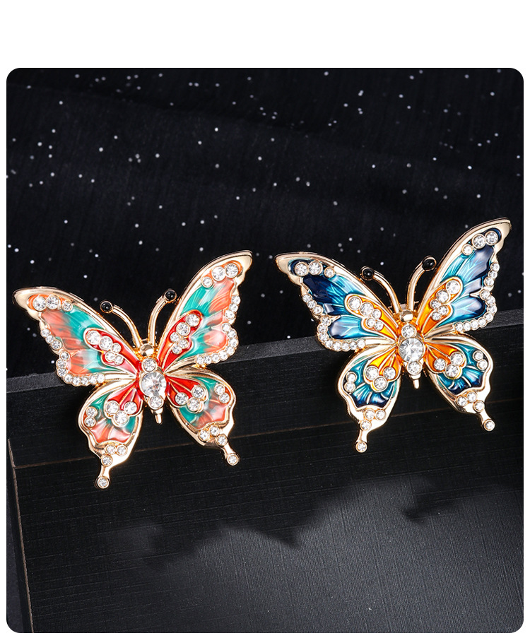 European and American high-grade enamel painted butterfly brooch ladies fashion oil drop diamond high-grade niche brooch corsage wholesale