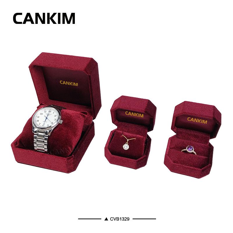 Burgundy Ins New Simple Watch Ring Bracelet Jewelry Storage Box Necklace Pendant Velvet Jewelry Box