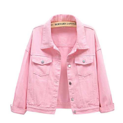 Pink Spring New Color Denim Jacket Women's Short Korean Style Loose BF Long Sleeve Jacket Large Size Casual Top