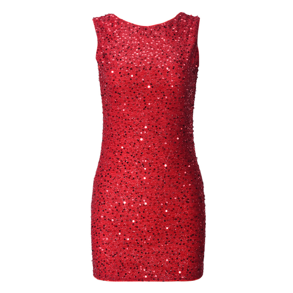Women Clothing Spring Sequined Sleeveless Backless Sexy Dress