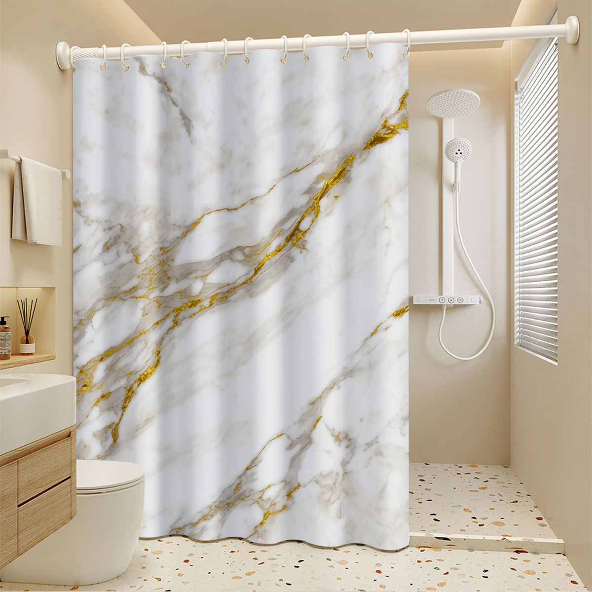 Waterproof Privacy-protecting Shower Set With Telescopic Rod, No Drilling Required, Dry Wet Separation In Bathroom, Also_voghion.com