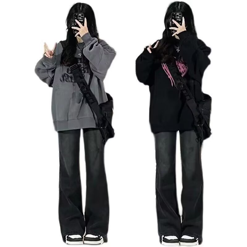 Moda americana calle todo fósforo guapos jeans hombres sueltos rectos casuales hollín pantalones ins tendencia mezclilla