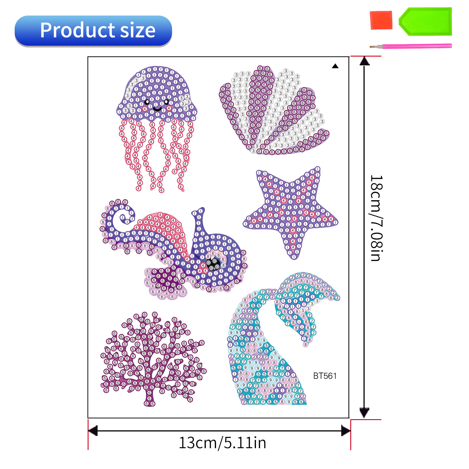 Seahorse medusas Vida Marina diamante pintura libre pegatinas DIY pegatinas niños dibujos animados hechos a mano pegatinas cristal brillante diamante