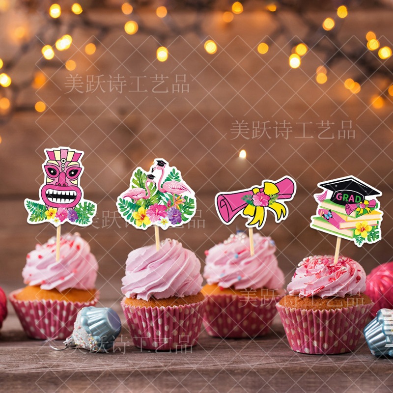 Fiesta de graduación hawaiana tarjeta de decoración de pastel de temporada de graduación mesa de postres horneado pastel de decoración inserto