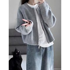 短款毛衣外套女装2025秋季新款通勤舒适宽松拉链开衫长袖针织上衣