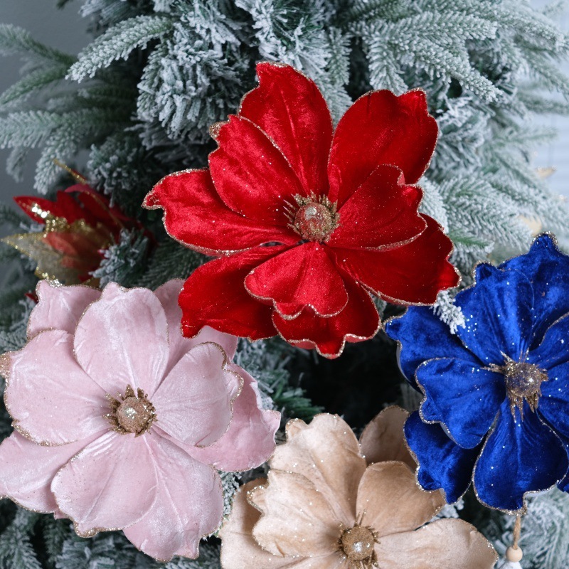 国境を越えたクリスマスベルベット金辺クリスマス花クリスマスツリー装飾ホテルシーン配置花輪装飾花|undefined