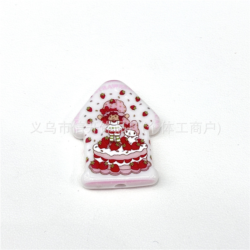 通孔草莓女孩印花异形串珠笔配件手机钥匙链diy手工饰品串珠材料|undefined