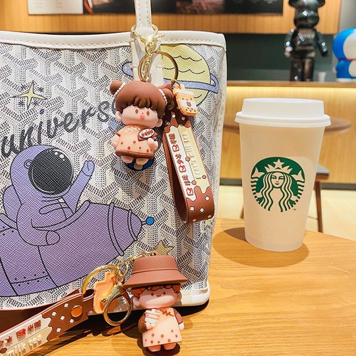 Cartoon Milk Tea Couple Keychain Figurine Car Keychain Silicone Accessory Cute Bag Decoration Wholesale