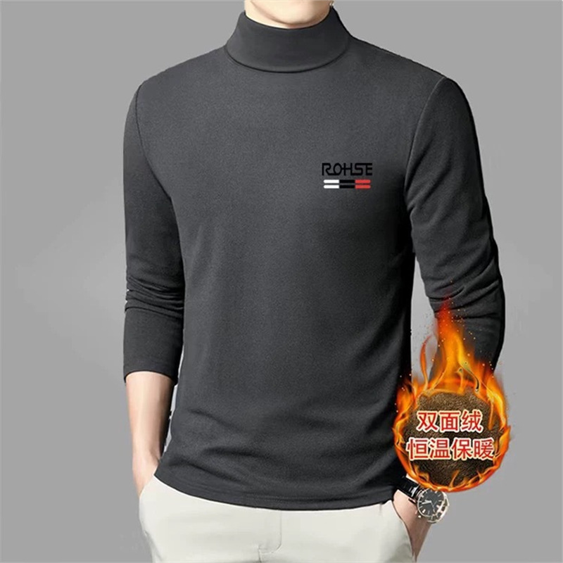 Men's Mock Neck Base Layer T-Shirt, Mid-Neck Long-Sleeve Sweatshirt, Sueded Autumn Top, Double-Faced Dermaline Jacket, Thermal Underwear