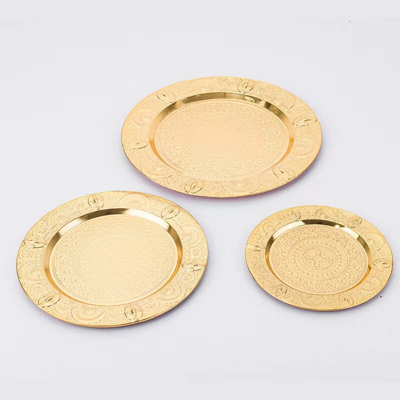 Tableware Elegant Style Metal Pattern Plate Party Wedding Hotel Restaurant Decoration Golden silver Tableware Elegant Style Metal Pattern Plate Party Wedding Hotel Restaurant Decoration Golden silver