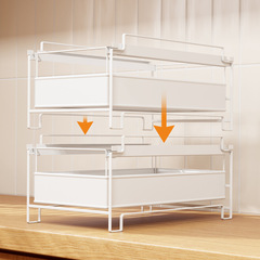 2F櫥櫃可抽拉置物架下水槽廚房調料抽屜式多層加高夾縫收納拉籃