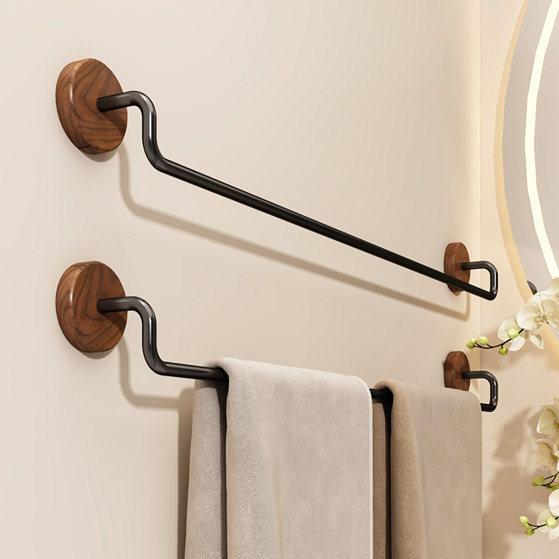 Walnut Bathroom Towel Rack, No-Drill Minimalist Bathroom Towel and Bath Towel Hanging Rod, Washstand Single Rod Storage Rack