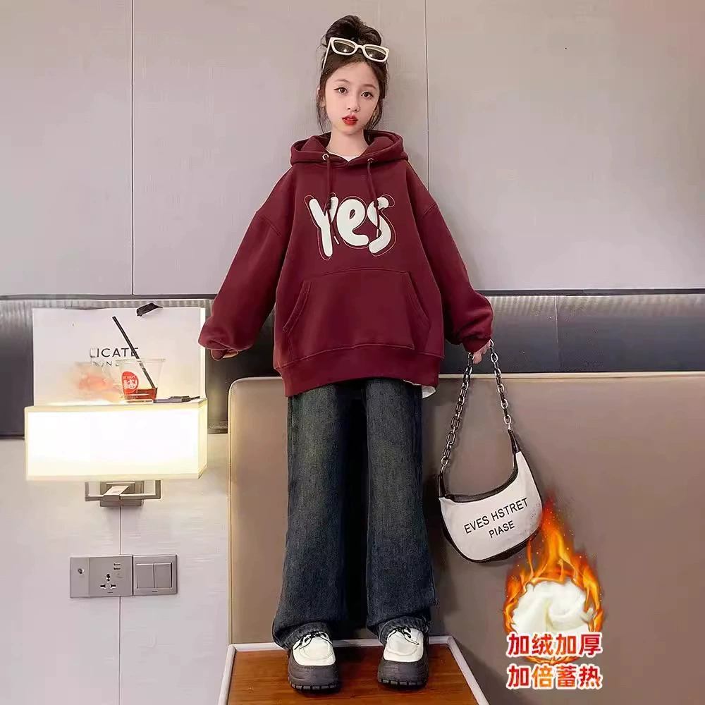 Детская флисовая толстовка для девочек, осень-зима 2025, новая стильная модная детская одежда, с капюшоном, для подростков, зимняя, с длинным рукавом, верхняя одежда