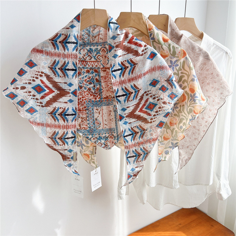 Double-Layer Double-Sided Large Triangle Scarf for Women, Spring and Autumn Fashion Versatile Neck Scarf, Headscarf, Silk Scarf, Decorative Shawl, Cape Double-Layer Double-Sided Large Triangle Scarf for Women, Spring and Autumn Fashion Versatile Neck Scarf, Headscarf, Silk Scarf, Decorative Shawl, Cape