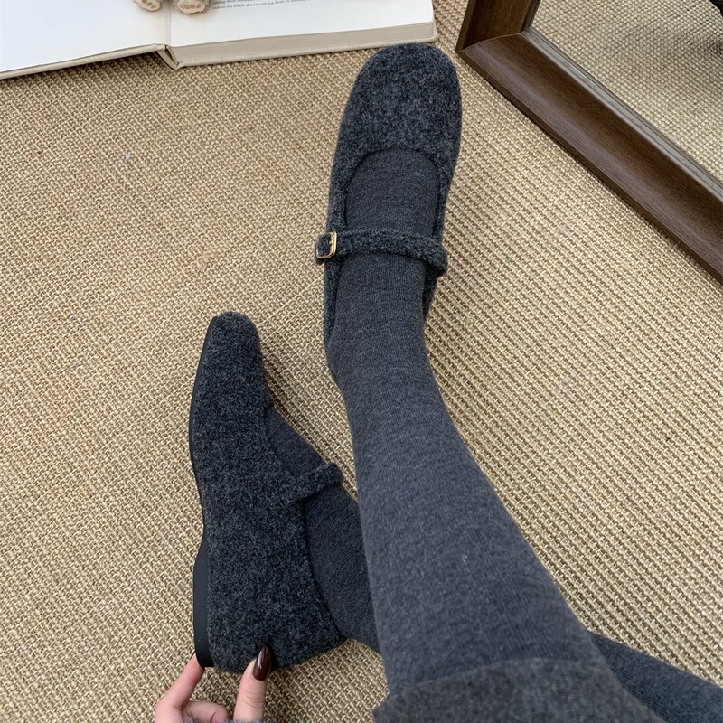 内增高玛丽珍毛毛鞋女冬外穿新款韩版灰色呢子单鞋女厚底加绒棉鞋|undefined