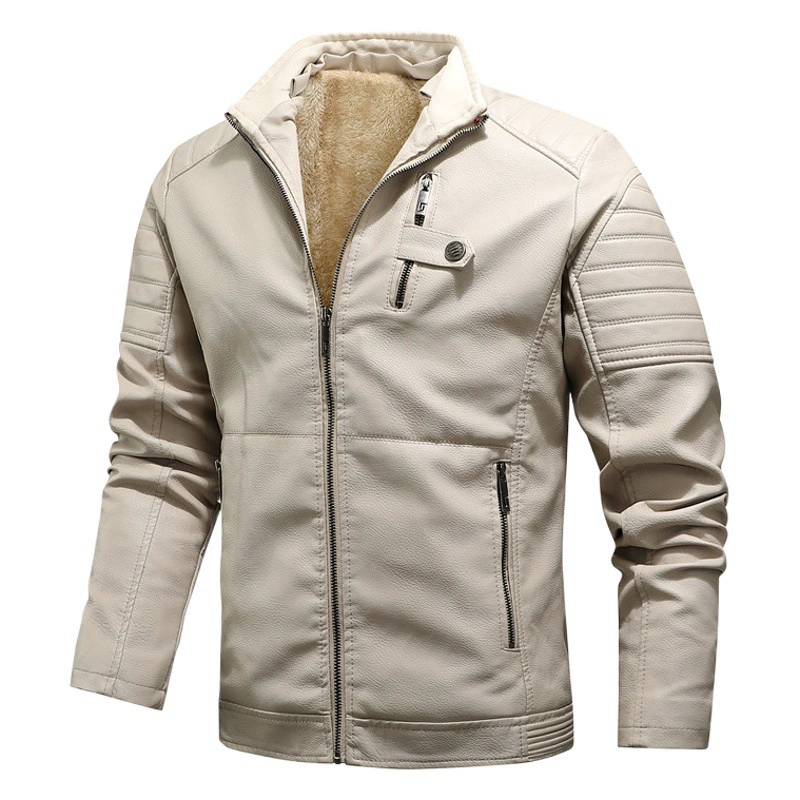 Новая осенне-зимняя мужская кожаная куртка на флисовой подкладке, Мужская молодежная повседневная мужская рабочая одежда, кожаная куртка